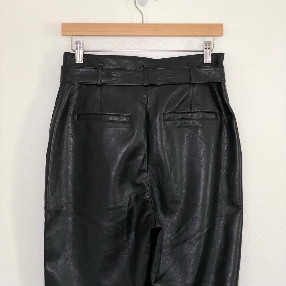 Aritzia Babaton Vegan Leather Belted Pant High Waist Tie Front Trouser Black 8 - Picture 11 of 16